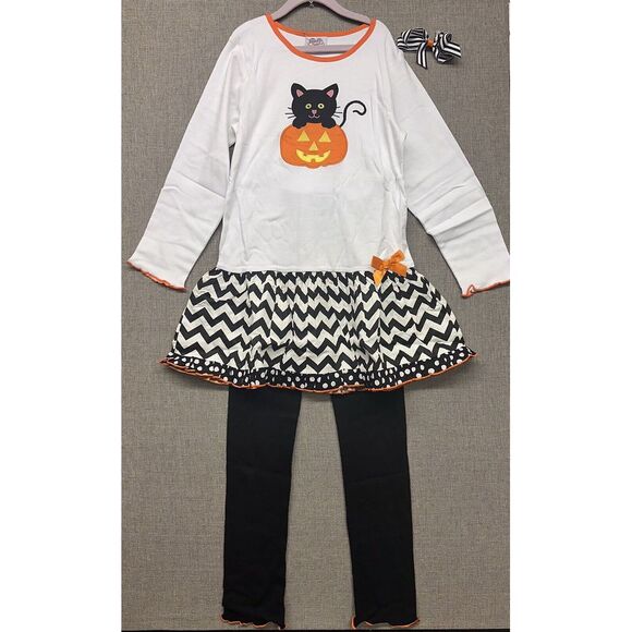 Ann Loren Other - BNWT Ann Loren Halloween Black‎ Cat In Pumpkin Dress Pants Set Girls Size 11/12